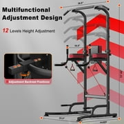 AQUVII Pull Up Rack Bar, 450 LBs Power Tower Dip Bar Station Dip Stand Multi-Function Home Strength Training Fitness Workout Station for Home Gym