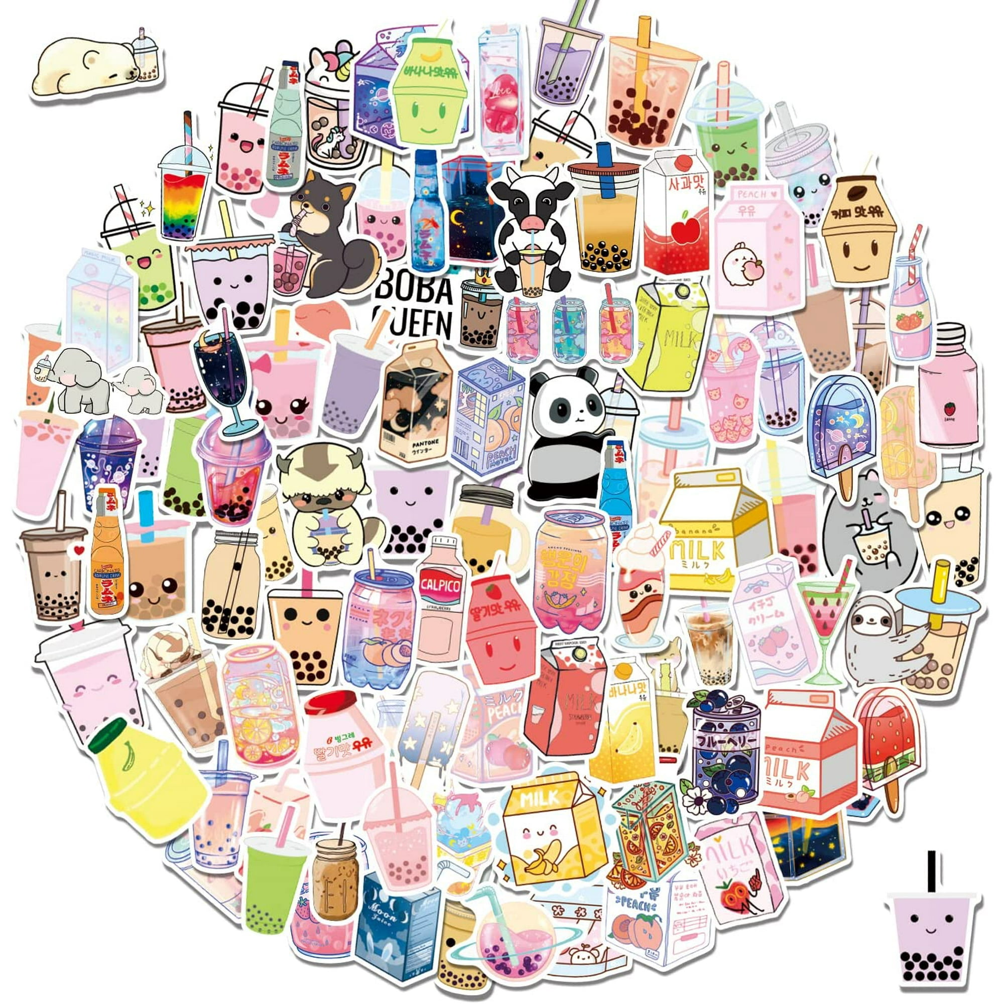 100pcs Bubble Tea Pearl Milk Tea Stickers, Vinyl Waterproof