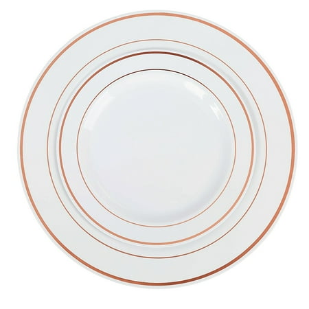 Plastic Dinnerware - Exquisite 60 Piece Plastic Dinnerware Set - 30 Dinner Plates & 30 Dessert Plates - Rose Gold