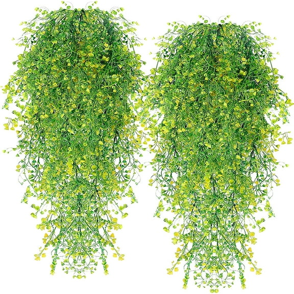 Sinhoon Hanging Plant Fake Hanging Artificial Plants Fake Hanging Plants for Outside Ivy Plant for Outdoor UV Resistant for Wall Indoor Hanging Baskets Wedding Garland Decor 2 Pack(Yellow)