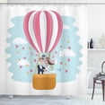 thumbnail image 1 of Valentine's Day Shower Curtain, Pattern of a Bride and a Groom Kissing in a Hot Air Balloon, Fabric Bathroom Set with Hooks, 69W X 70L Inches, Pale Seafoam Multicolor, by Ambesonne, 1 of 2