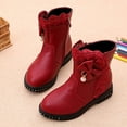 thumbnail image 5 of KaLI_store Autumn and Winter Children's Short Boots Fashion Children's Leather Boots Plus Velvet Girls' Second Cotton Boots(Red,5-5.5 Years), 5 of 5