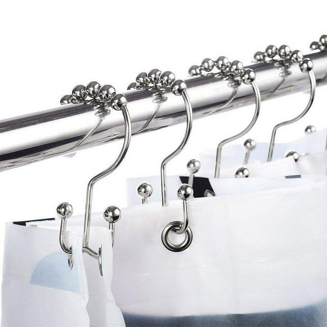 Ganchos para cortina de ducha, ganchos de ducha de doble deslizamiento de metal resistente al óxido para cortinas de barra de ducha de baño, juego de 12 ganchos, níquel mate