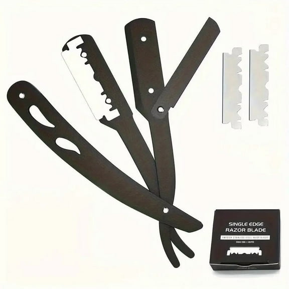 BYXAS Professional Straight Edge Barber Razor w/ 100 Single Edge Razor Blades | Straight Razors for Men | Barbershop Accessories | Mens Shaving Knife & Shavette - Black