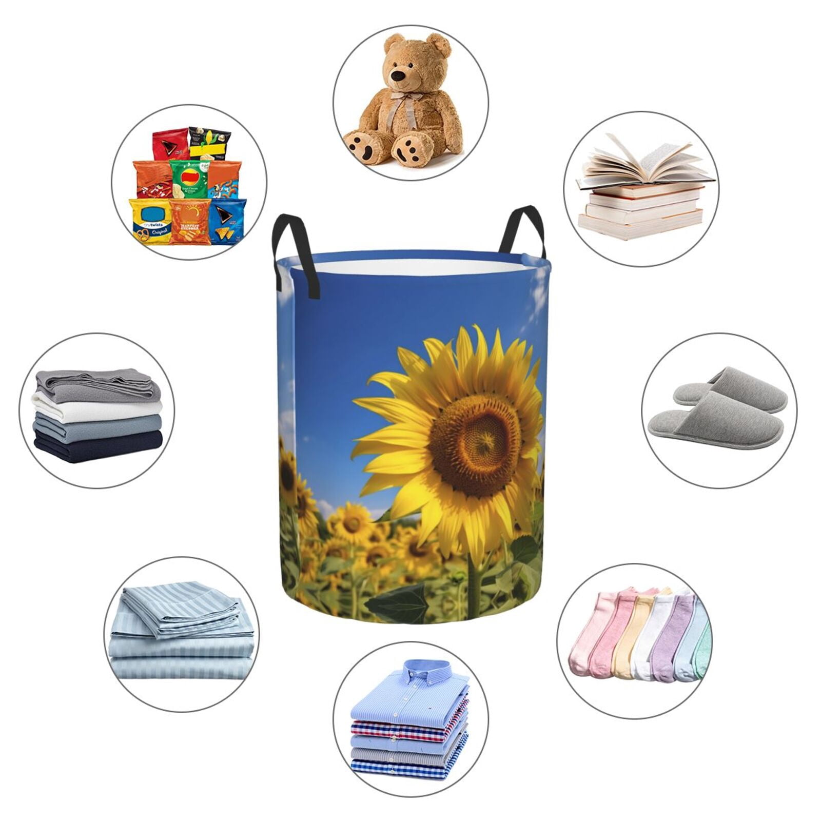 Large Laundry Basket with Handles - Sky Golden Sunflower Field A Kids Baby Dirty Clothes Laundry Hamper for Bedroom Aesthetic