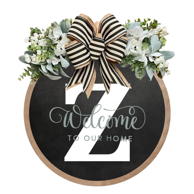 Letrero de bienvenida ionze de 26 letras con números de casa, rústico, redondo, para puerta de entrada, decoración de pared para el hogar, verano y otoño (Z)