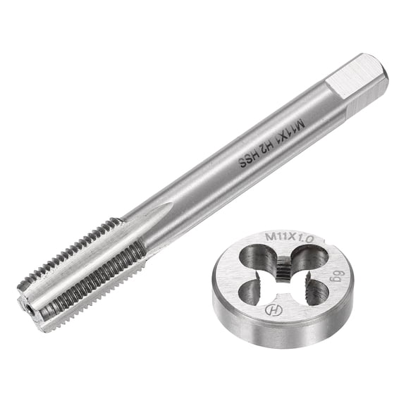 M11 x 1.0 Metric Tap and Die Set, Right Hand, M11x1.0 Machine Tap & Round Die, HSS Threading Tool for Metal, 1 Set