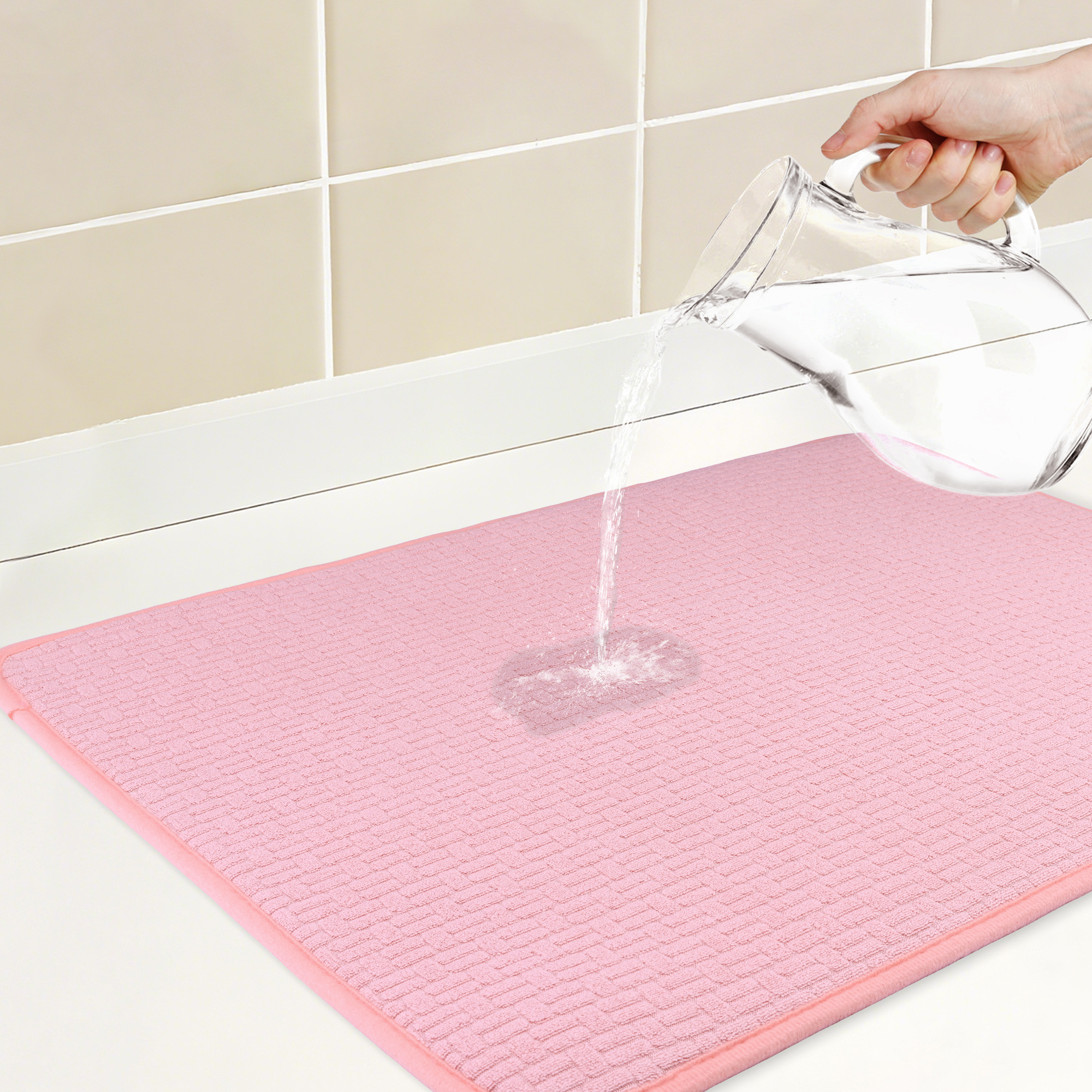 Unique Bargains Absorbent Microfiber Kitchen Mat Stone Drying Mat Pink 23.6*17.7 in
