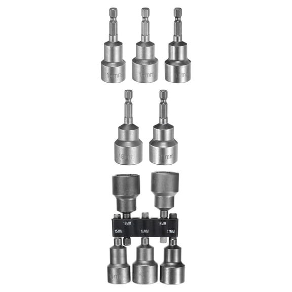 Uxcell 5pcs Hex Nut Driver Drill Bit 15/16/17/18/19mm 6-Point Drill Socket 1/4" Hex Shank 65mm Length Nut Setter Quick-Change Nut Impact Driver Bit Set with Bit Holder