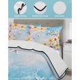 thumbnail image 4 of Summer Coastal Queen Size Down Alternative Comforter, Lightweight Comforter Quilt Bedding Set with Pillow Shams Ocean Beach Starfish Botanical Flowers All Seasons Bed Comforter Duvet Insert 90"x96", 4 of 7