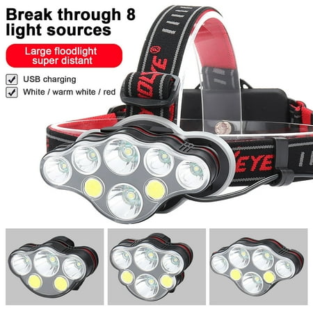 

Mouliraty On Sale and Clearance Skywolfeye USB Rechargeable 8 LED Headlight Flashlight Work Light