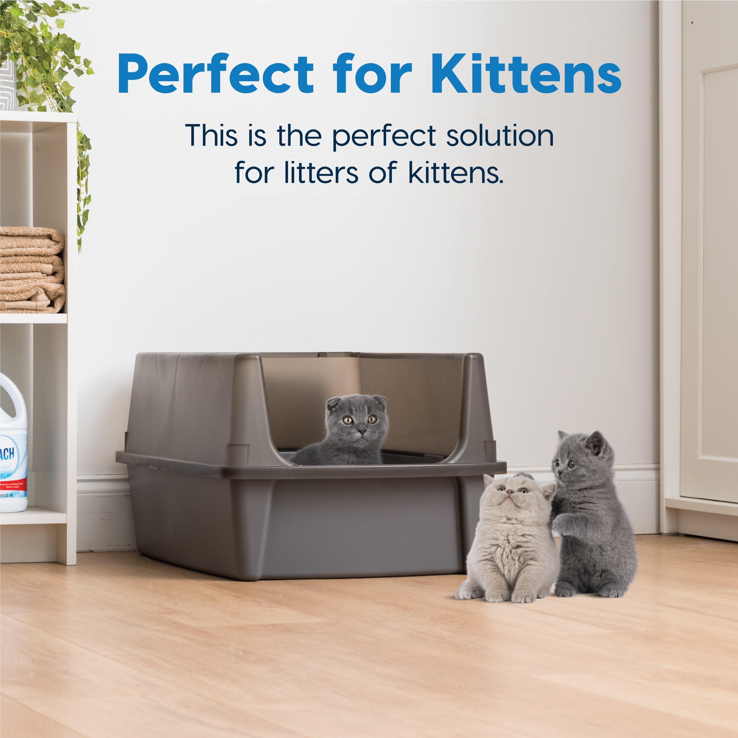 IRIS Extra Large Open Top Cat Litter Box with Scatter Shield, Sturdy Open Air Kitty Litter Pan with Tall Spray, Gray