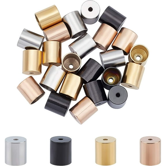 24pcs 4 Colors Vacuum Plating Column End Cap Metal Cord Ends Bead Caps for DIY Jewelry Making
