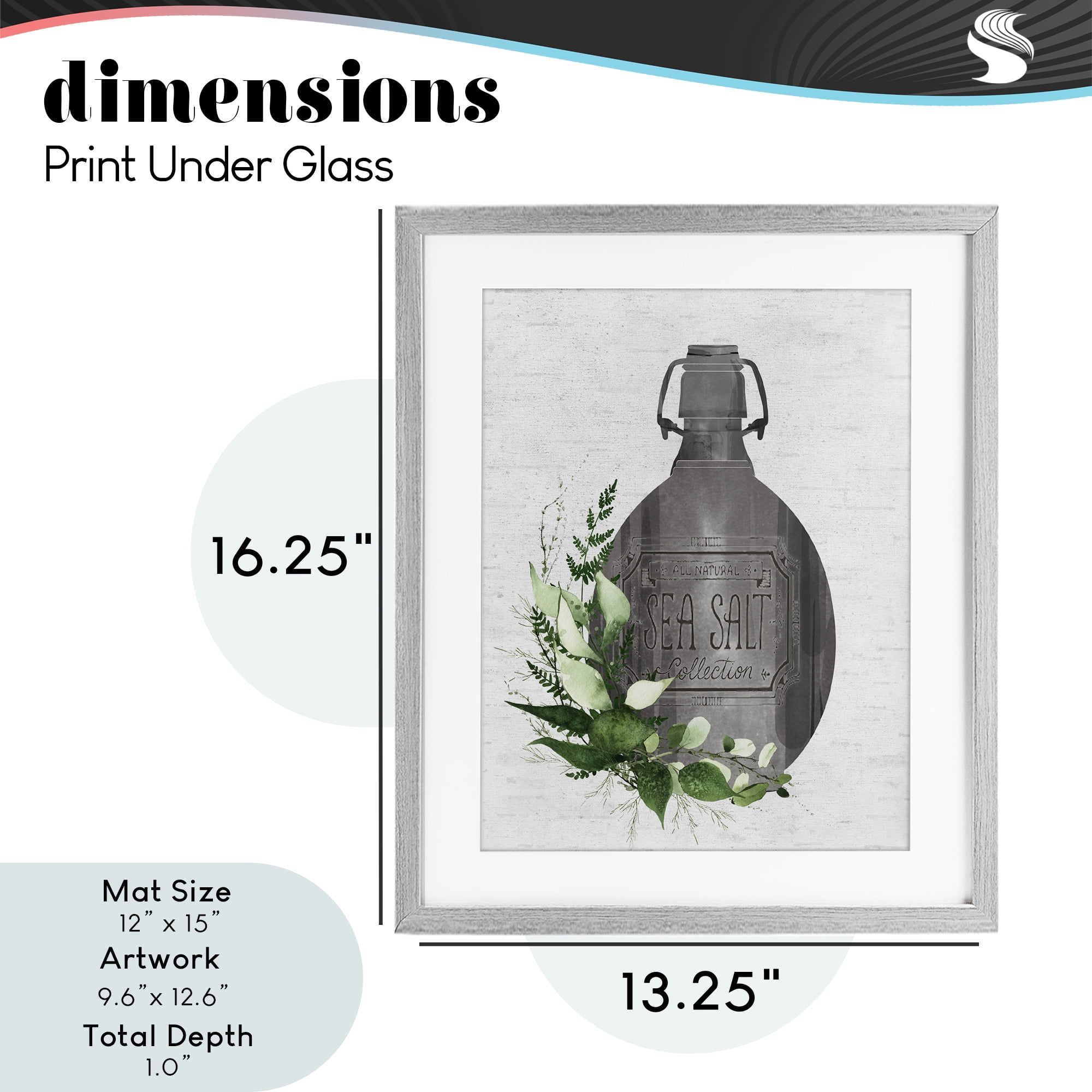 Vintage Bottle with Bathroom Herbs Gray Framed Print Under Glass, design by Lettered and Lined