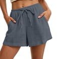 thumbnail image 3 of Afdoent Shorts For Women Casual Summer Solid Color Double Layer Shorts With Pocket Loose Fit Elastic Waist Breathable Lightweight Beach Vacation Clothes, 3 of 8