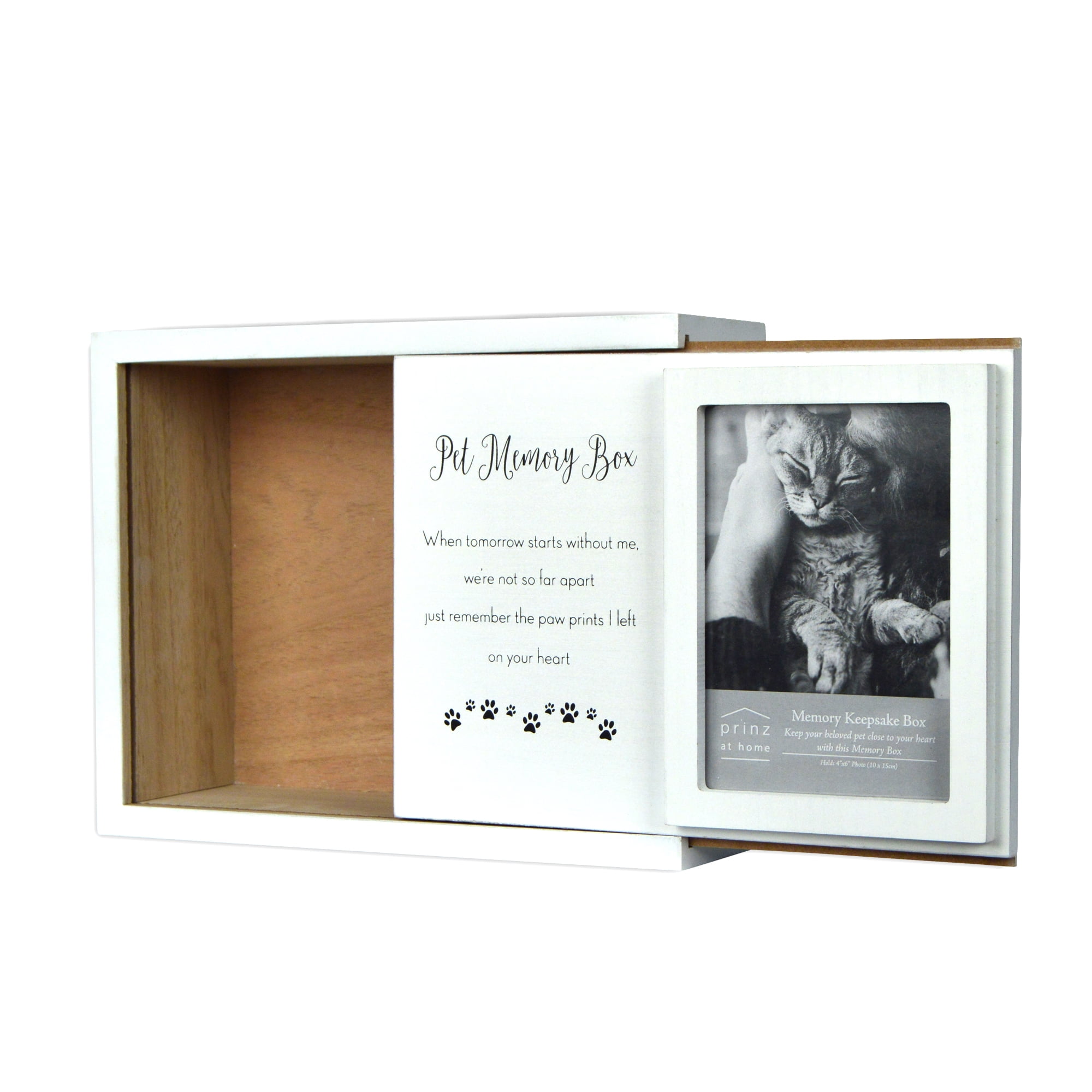 Prinz Decorative Pet Photo Keepsake Memory Box, 10" x  3.75", White Wash