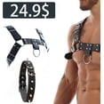 thumbnail image 2 of Cofre de Piel Brillante para Hombre - Arnés Rojo y Negro, con Correas Ajustables con hebilla - Disfraz de Carnaval, Club - Talla Única, 2 of 3