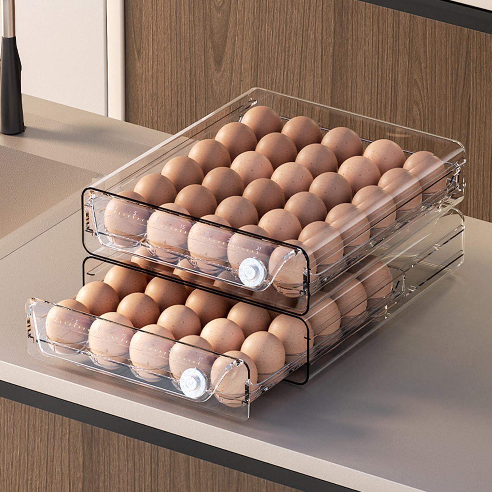 Eggs Organizer Drawer Fridge Egg Drawer Organizer Bins Pull Out Stackable Egg Holder Double Layers Eggs Container for Pantry Kitchen Cabinet 40 Grids