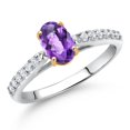 thumbnail image 2 of Gem Stone King 10K White and Yellow Gold Purple Amethyst and White Lab Grown Diamond Engagement Ring for Women (0.93 Cttw, Oval Checkerboard 7X5MM, Gemstone February Birthstone, Size 5), 2 of 4