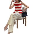 thumbnail image 2 of Women's Tank Tops Striped Sleeveless Button Front Knit Vest Summer Open Cardigan Red L, 2 of 9