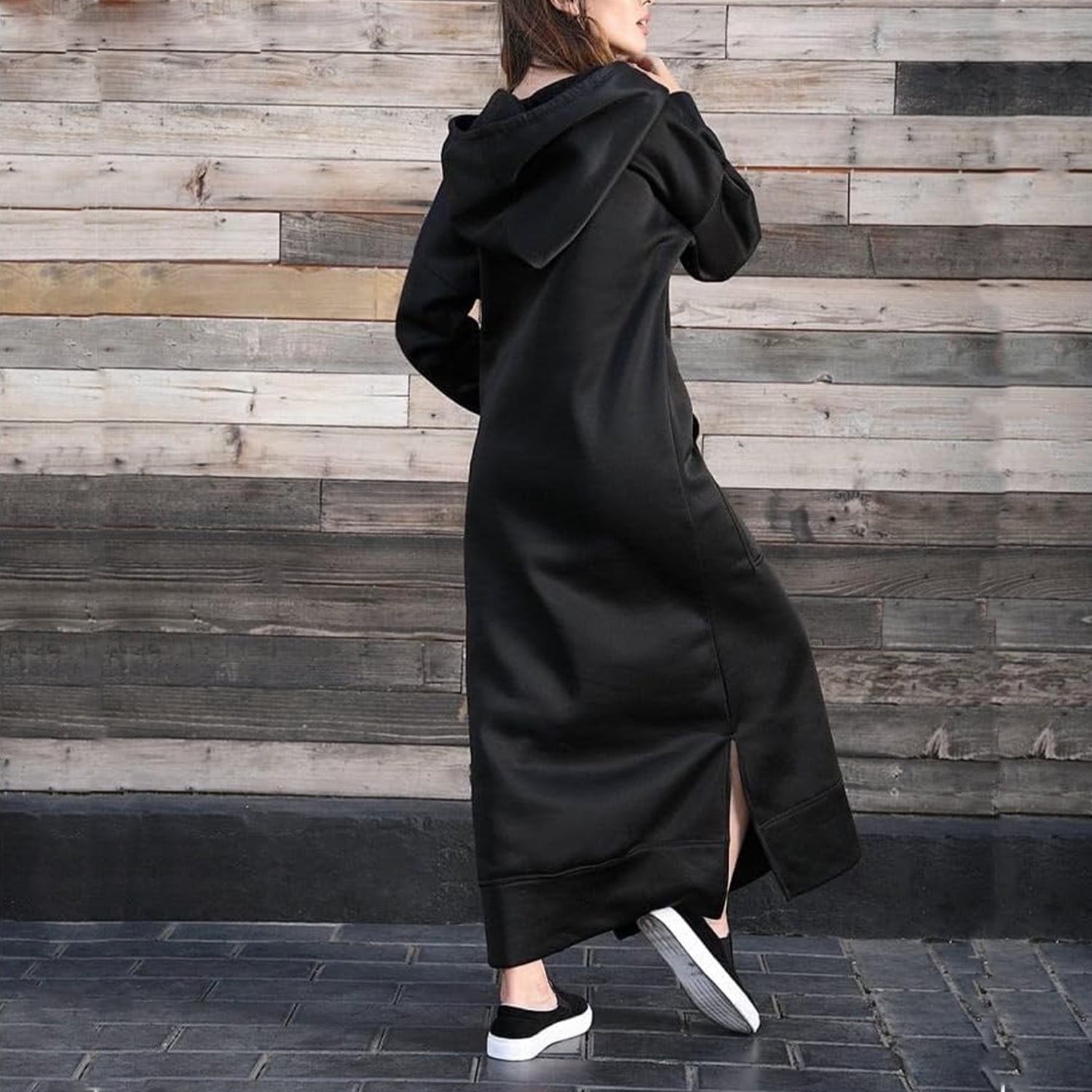 Yoolin Womens Long Fleece Maxi Pullover Sweatshirt Dresses Baggy Hooded Sweat Shirt Robe Dress with Pockets