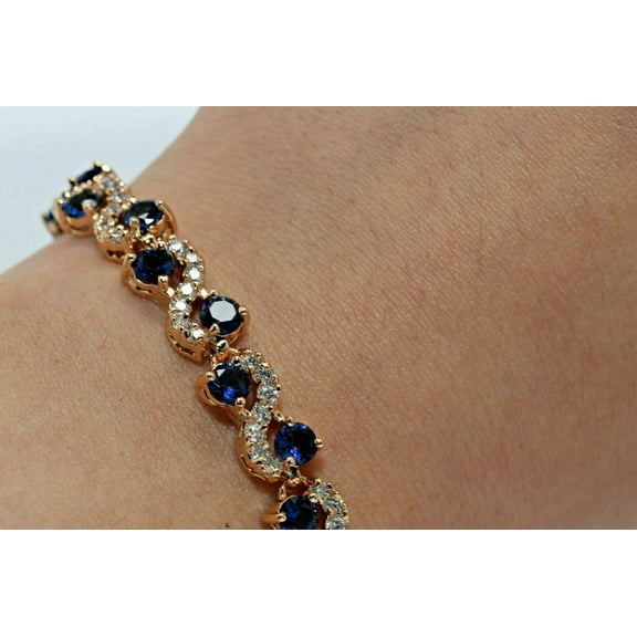 10Ct Round Cut Blue Sapphire Twisted Bracelet 14k Yellow Gold Finish Women 7.5"