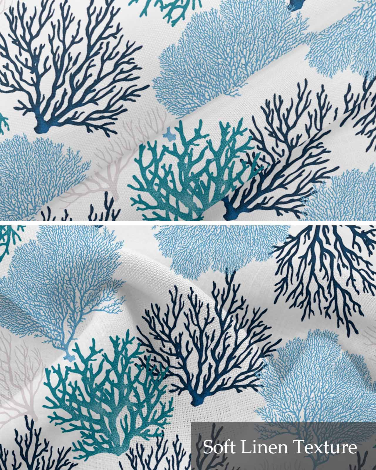 Navy Blue Coastal Kitchen Valances for Windows Farmhouse Linen Window Valance Curtain for Living Room Window Treatment Turquoise Coral Ocean Modern Sea Valance Rod Pocket Topper Drape, 42 x 12 Inch