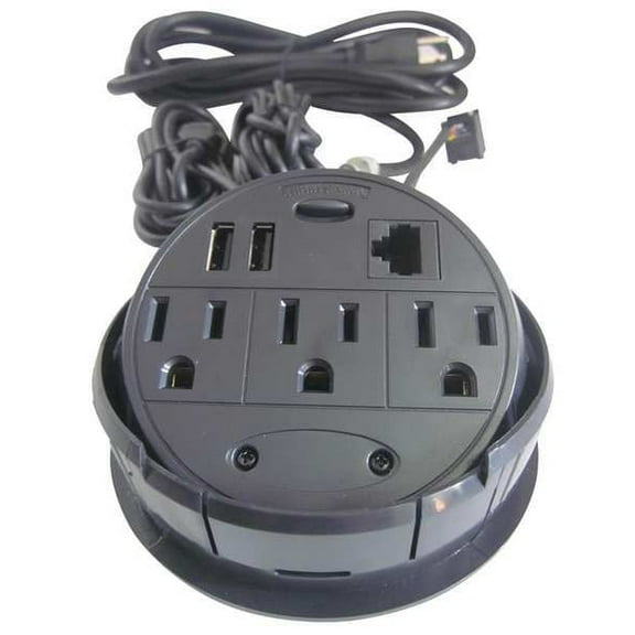Manufacturer Varies Power Strip, Recessed, 3 5-15R, 5-15P, 8 ft., Black 49T419