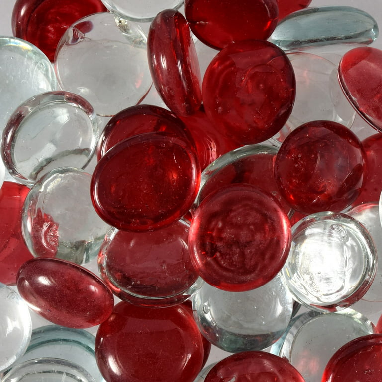Vase Filler - Marbles for Vases - Clear And Red Accent Gems, Glass Pebbles  10 oz. Bags - 12 Bags 