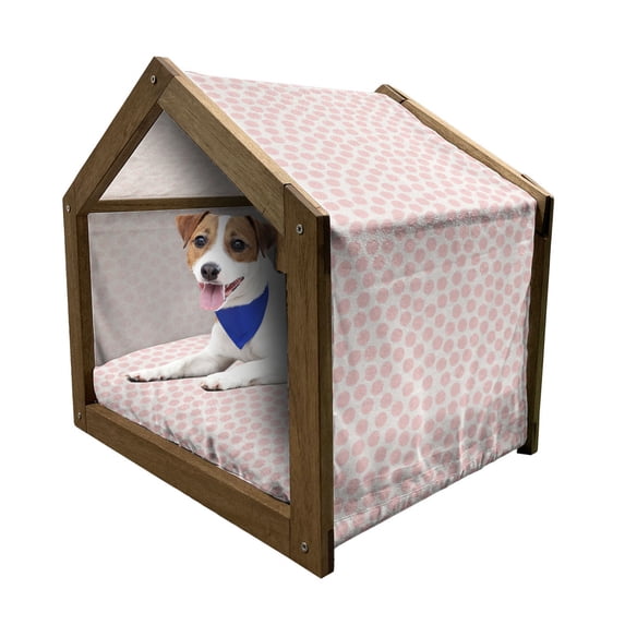 Retro Pet House, Hand Drawn Style Dots in Pastel Color and Retro Style Pattern, Outdoor & Indoor Portable Dog Kennel with Pillow and Cover, 5 Sizes, Coconut Blush, by Ambesonne