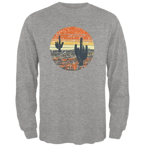 Vintage Cactus Sunset Mens Long Sleeve T Shirt Heather SM