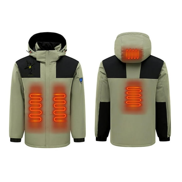Men's Women's Heated Jacket, Waterproof Windproof Heating Coat USB Electric Jackets Hooded Ski Snow Outerwear for Outdoor Skiing Green m