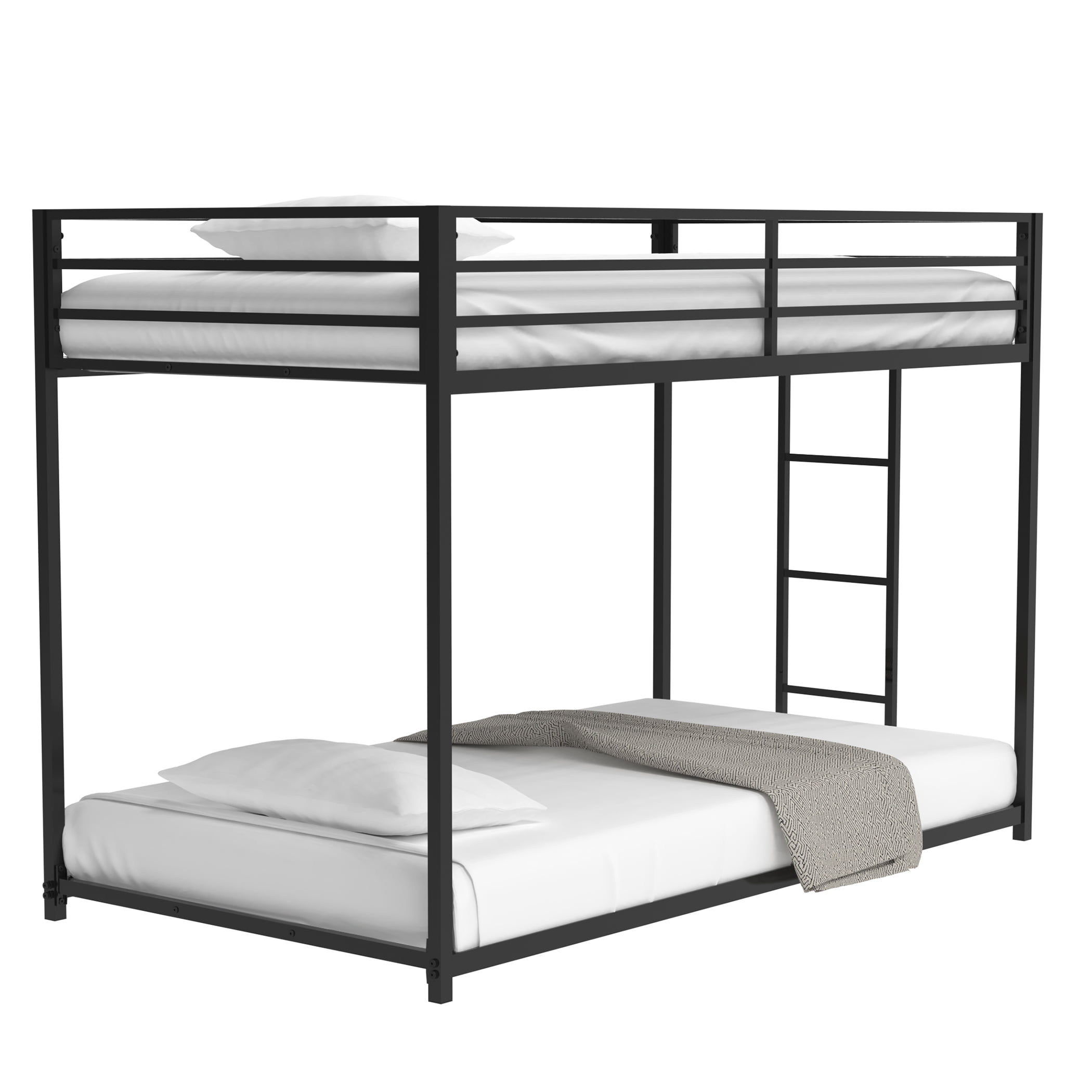 Miniyam Twin over Twin Metal Bunk Bed with Side Ladder for Kids and Teens, Black