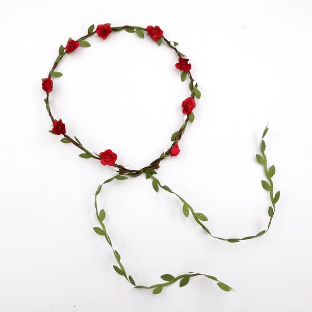 Zhuge Guirnalda floral con forma de corona, diadema con flores rosas, tocado hecho a mano para tocados de novia, fiestas, festivales, accesorios para el cabello (rosa oscuro)