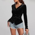 thumbnail image 6 of TKLPEHG Womens Tops V-Neck Velvet Ruched Tops Solid Color Lightweight Long Sleeve T Shirt Fall Tops Fashion Loose Comfy Casual Blouses Pullover (Black,L), 6 of 7