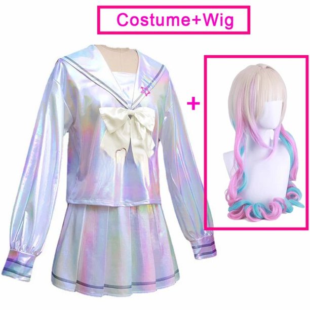 Disfraz de Cosplay para niña, juego de falda de cuero con peluca, zapatos, uniforme JK de Anime, Abyss, KAngel, Ame Chan