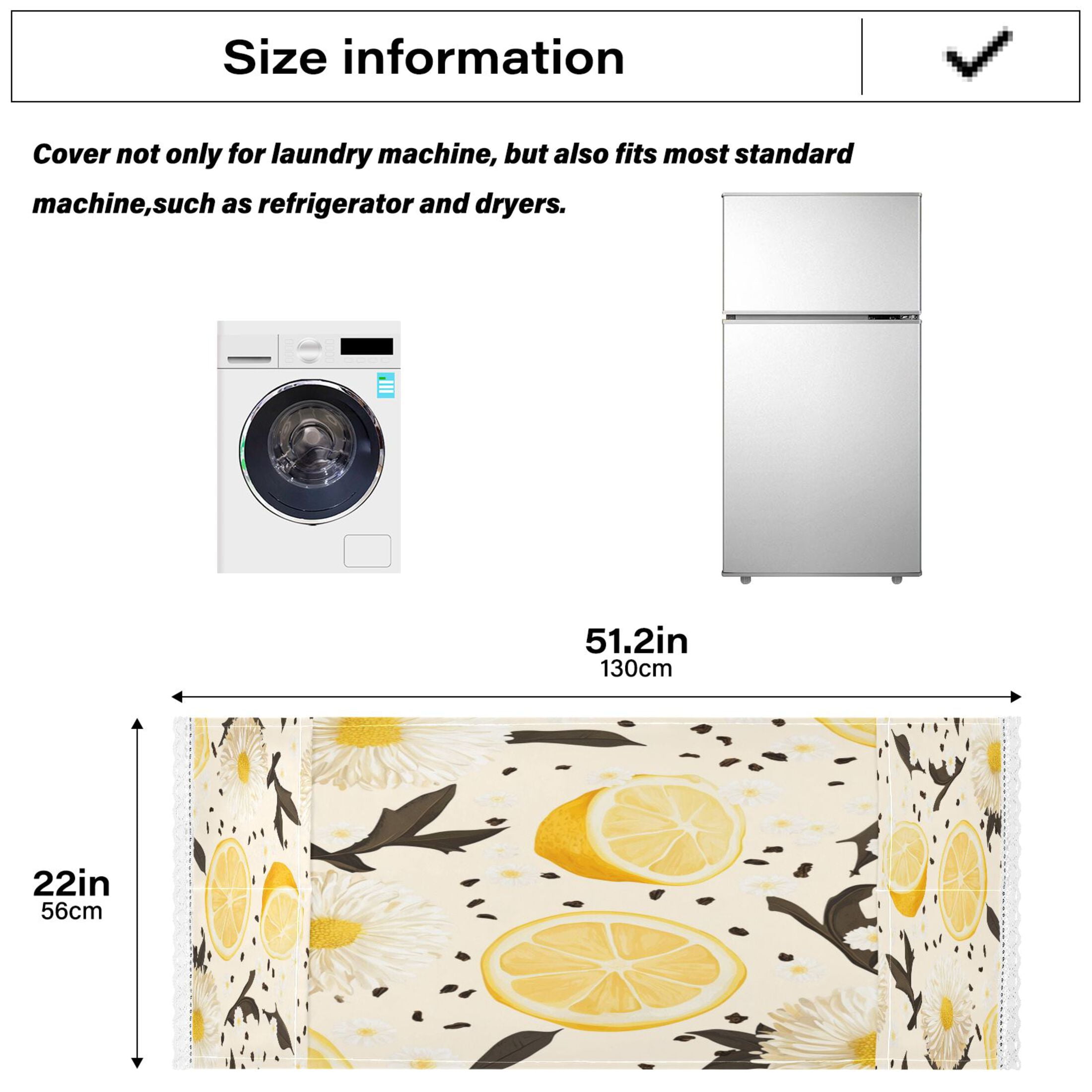 Lemon and Chamomile PatternWasher and Dryer Covers Dust-Proof and Oil Resistant Fridge Cover with 4 Storage Pockets Washing Machine Top Cover for Laundry Kitchen Home 51.2 x 22 In