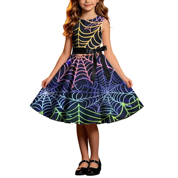 ATOGUTA Dresses For Girl Sleeveless A Line Halloween Dress Flowy Tween Girl Party Dresses, Size 4T-14