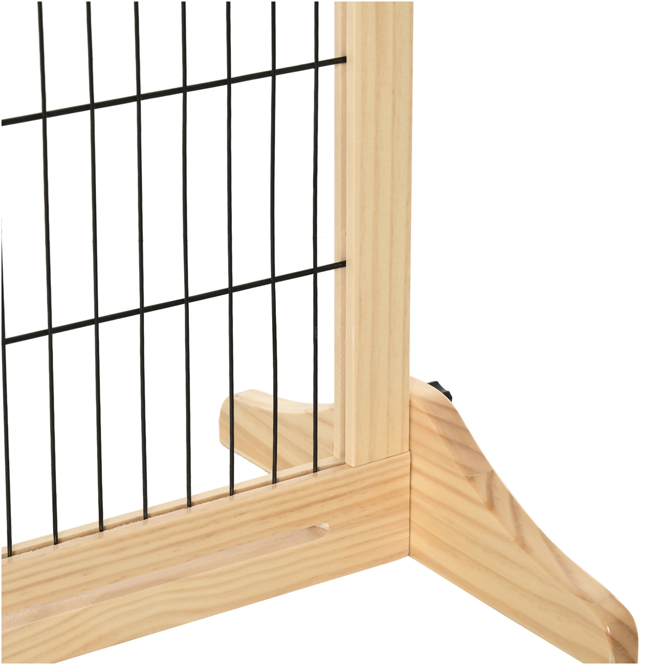 JERFIT Extra Wide Freestanding Pet Gate for Doorways, 41-72 inch Adjustable Wooden Dog Gate with Steel Mesh, Ideal for Hallways & Stairs, Natural Finish