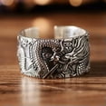 thumbnail image 3 of EOEMY Real Pure S925 Sterling Silver Band Men Gift 13mm Carved Sutra Dragon Open Ring, 3 of 8