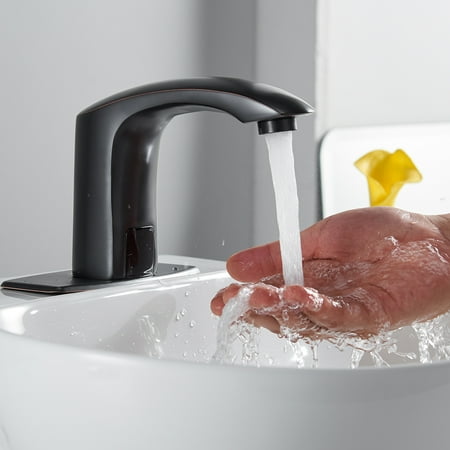 

Eccomum DC Powered Commercial Touchless Single Hole Bathroom With Deck Plate & Pop Up Drain In Oil Rubbed Bronze