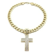 Stone Filled Cross Pendant 11mm 18", 20", 24" Cuban Chain Necklace