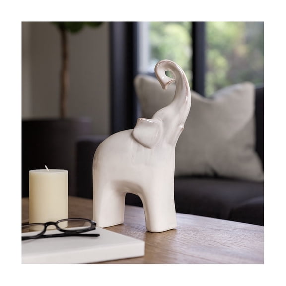 Decorative Ceramic Elephant Statue for Home Decor - Figurine Ornament for Bathroom, Office, and Living Room Accent - Sculptural Decorative Object for Shelf and Coffee Table - 11", Silver & Metallic