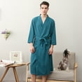 thumbnail image 4 of WWW Under $20 Ladies sleepwear sets Unisex Breathable Solid Color Bathrobe Splicing Home Clothes Robe Coat Green XXXL, 4 of 7