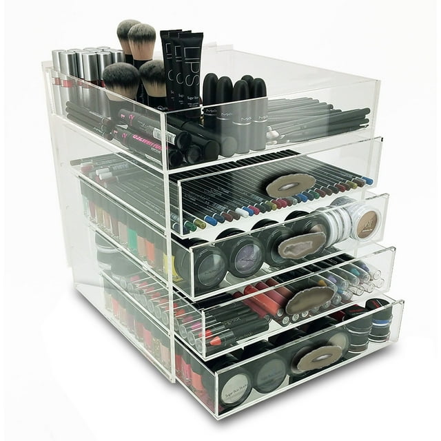 OnDisplay Paris 5 Tier Acrylic Cosmetic/Makeup Organizer - Neutral/Silver Agate Knobs