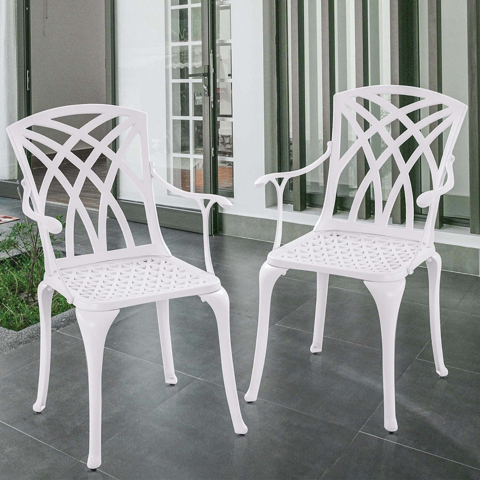 Withniture Cast Aluminum Patio Dining Chairs Set, Metal Outdoor Patio Chairs with Arms for Garden, Backyard, Porch, White