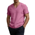 thumbnail image 3 of VBVC Men's V Neck Cotton Linen Short Sleeve T-Shirt , Summer Lightweight Breathable Daily Tops For Men,Pink,M-3XL, 3 of 9