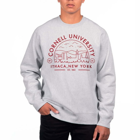 Men's Uscape Apparel Heather Gray Cornell Big Red Premium Heavyweight Pullover Sweatshirt
