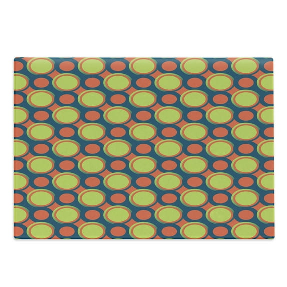 Retro Cutting Board, Spotty Pattern with Orange and Green Circles in Diagonal Direction, Decorative Tempered Glass Cutting and Serving Board, Large Size, Yellow Green Orange, by Ambesonne