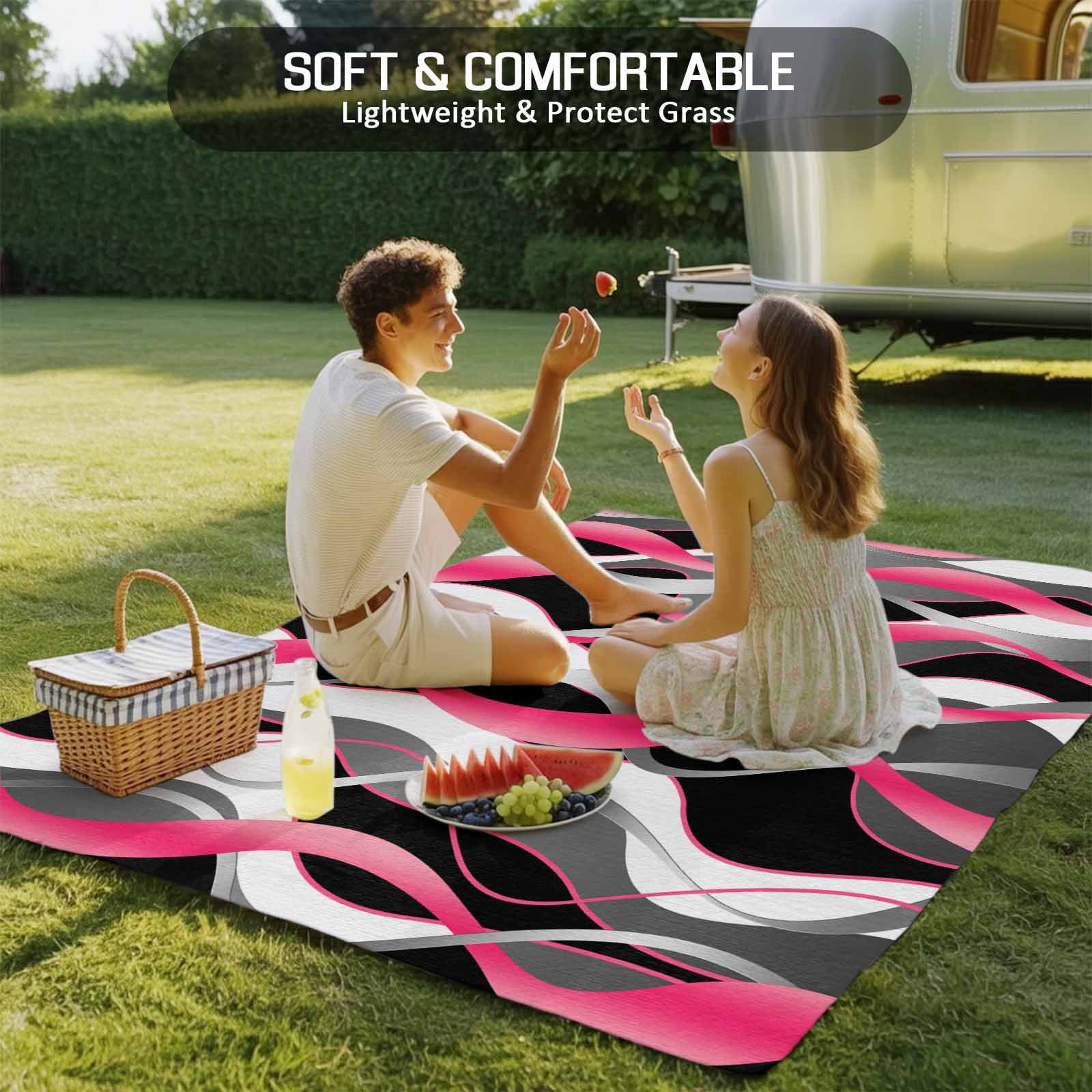 Outdoor Rug 5x8 ft Pink Black Grey Lines Waterproof Outdoor Patio Rug Mat Non Slip Outside Area Rugs Carpet for RV,Camping,Porch,Deck,Pool,Balconybackyard,Modern Abstract Stripes